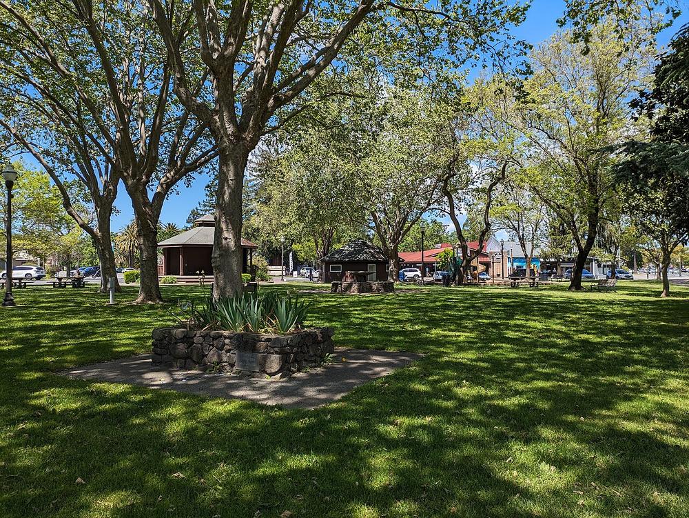 La Plaza Park in Cotati, California, the hexagonal town center